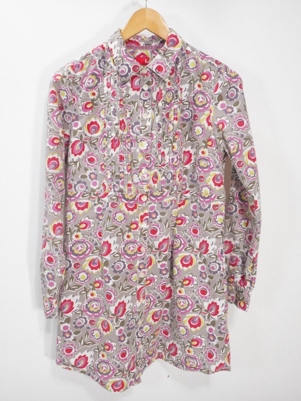 Boden Women's US 10 Retro Floral Button-up Tunic Shirt Longline Long Sleeve